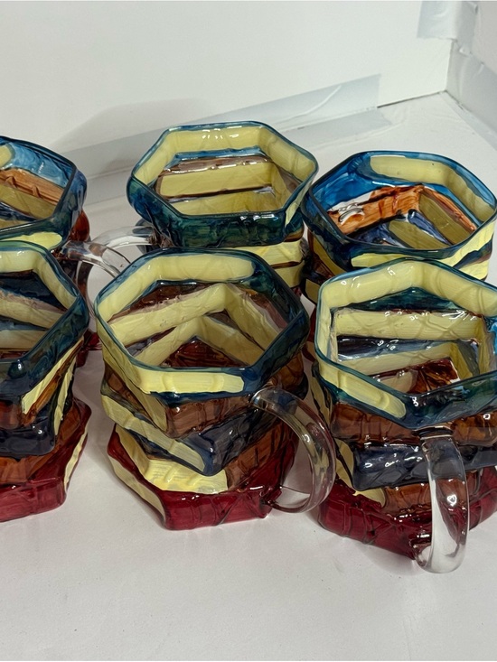 Other - Set of Colorful Stacked Hexagon Glass Mugs